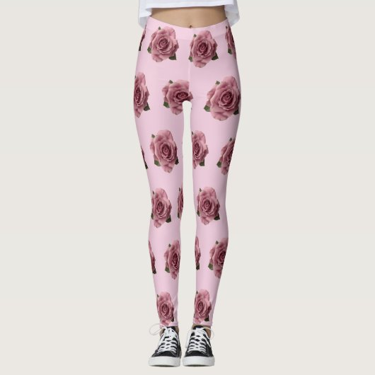 Leggings Minimal Pink Rose Design Pattern (Devant)