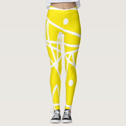 Leggings Minimalisme Abstrait Art Motif Jaune Blanc (Devant)