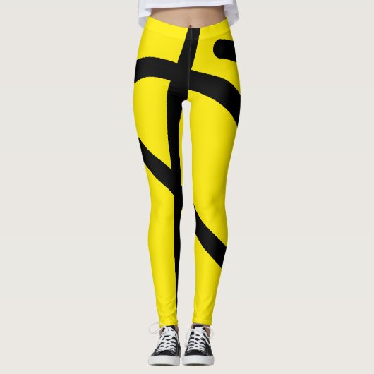 Leggings Minimalisme Abstrait Art Motif Noir Jaune (Devant)