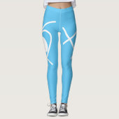 Leggings Minimalisme Art Abstrait Bleu Et Légendes Blanches (Devant)