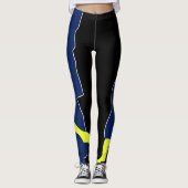 Leggings Minimalisme d'art Abstrait noir blanc jaune bleu (Devant)