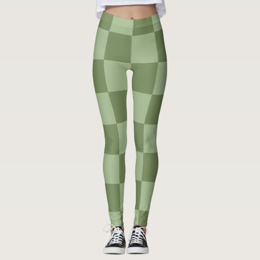 Leggings Minimalist Sage Green Checkerboard Pattern (Devant)