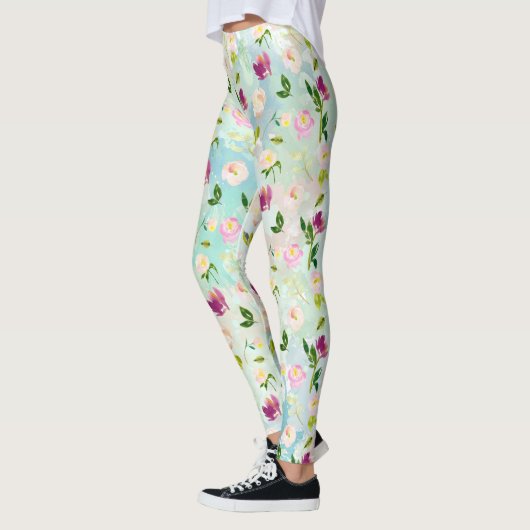 Leggings Mint Aqua Joli aquarelle Floral (Gauche)