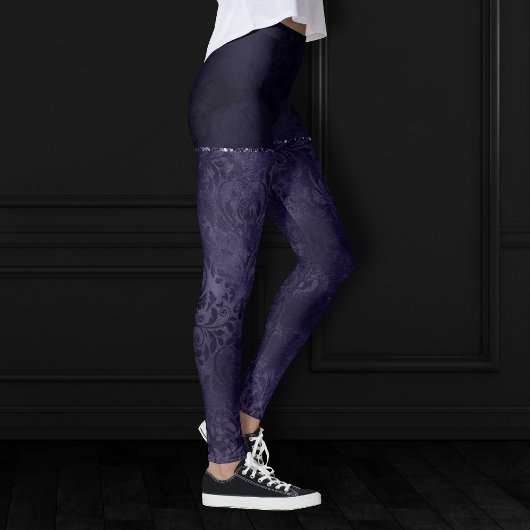 Leggings Minuit Indigo Romance | Satiny Grunge Damask