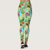 Leggings Mix-fruit tropical, fleurs et feuilles en bleu (Dos)