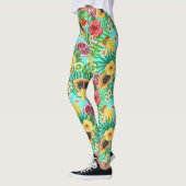 Leggings Mix-fruit tropical, fleurs et feuilles en bleu (Gauche)
