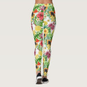 Leggings Mix-fruit tropical, fleurs et feuilles sur blanc (Dos)