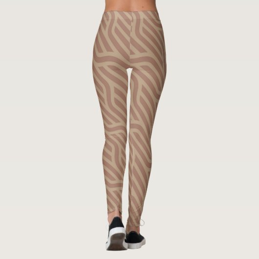 Leggings Mocha Mousse Brown Buffet Beige Wavy Line Motif (Dos)