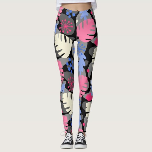 Leggings Mod Monstera Feuille Abstraite Hawaiienne Tropical (Devant)