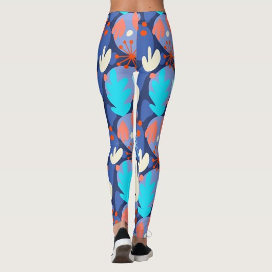 Leggings Mod Monstera Leaf Abstrait Hawaiian Tropical -Navy (Dos)