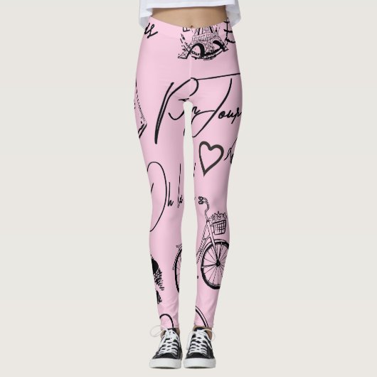 Leggings Mode, calligraphie, Tour Eiffel, lèvres (Devant)