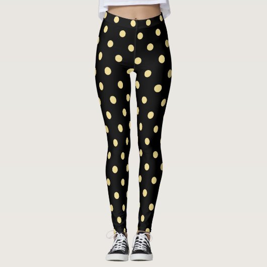 Leggings Mode Motif Retro Chic Black Gold Pois (Devant)