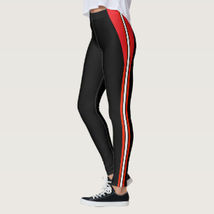 Leggings Mode Noir avec Rayures Rouges et Blanches