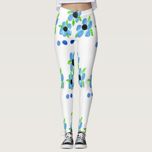Leggings Mode sport floral bleu moderne (Devant)