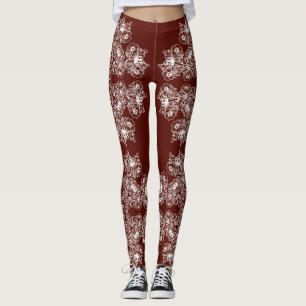Leggings Modèle baroque floral de rouge foncé de style