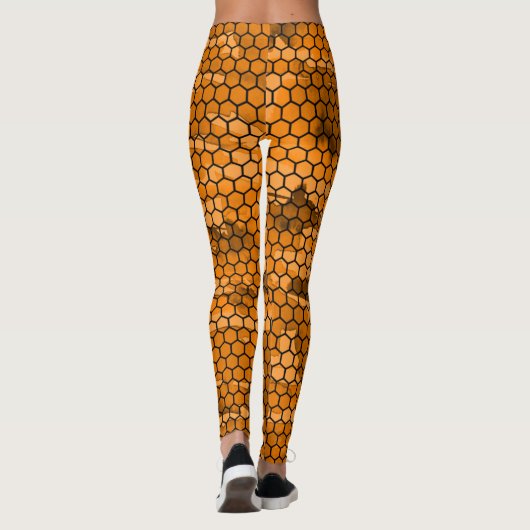Leggings Modèle Chic Noir Et Orange Honeycomb (Dos)