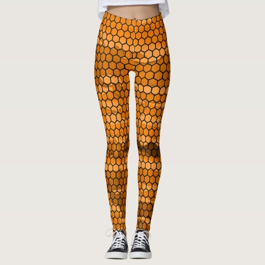 Leggings Modèle Chic Noir Et Orange Honeycomb (Devant)