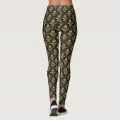 Leggings Modèle de Damas d'or sur Arrière - plan noir (Dos)