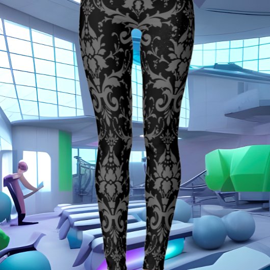 Leggings Modèle de Damas noir pour femmes jambes d'entraîne