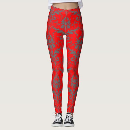 Leggings Modèle de damas rouge mignonne jambières d'entraîn (Devant)