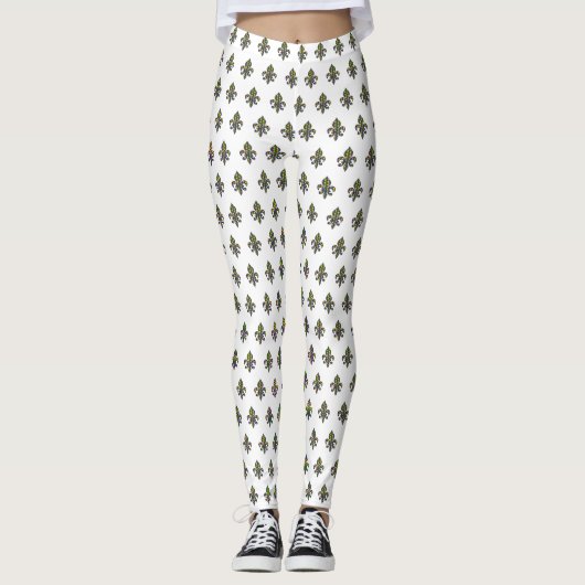 Leggings Modèle de Fleur-de-lis pour Mardi Gras (Devant)