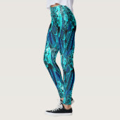 Leggings Modèle de plume Macaw en bleu, abstrait (Gauche)