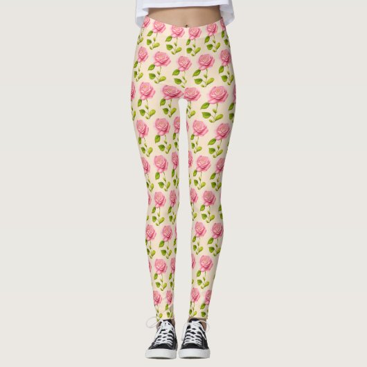 Leggings Modèle de roses rose pink (Devant)