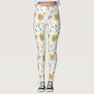 Leggings Modèle floral blanc et jaune