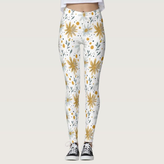 Leggings Modèle floral blanc et jaune (Devant)