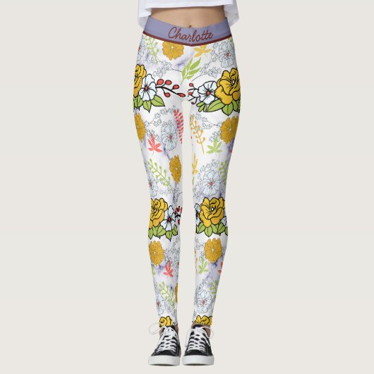 Leggings Modèle floral botanique coloré personnalisé (Devant)
