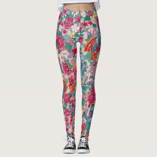 Leggings Modèle floral chinois coloré (Devant)