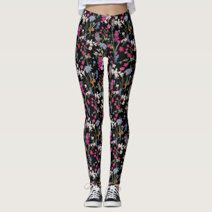 Leggings Modèle floral coloré moderne Arrière - plan noir