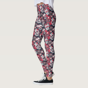 Leggings Modèle floral crâne rouge