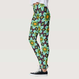 Leggings Modèle Floral Étoiles Vertes