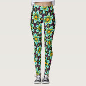 Leggings Modèle Floral Étoiles Vertes (Devant)