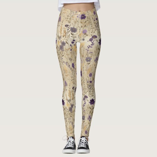 Leggings Modèle floral fleur sauvage pourpre (Devant)