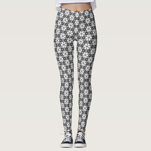 Leggings Modèle floral gris, noir et blanc (Devant)