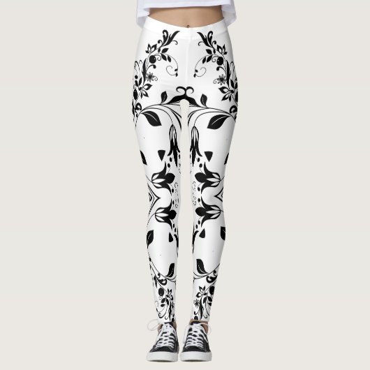 Leggings Modèle floral noir sur l'entraînement des femmes b (Devant)