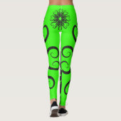 Leggings Modèle floral noir sur l'entraînement féminin vert (Dos)