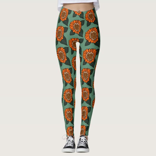 Leggings Modèle Floral orange (Devant)