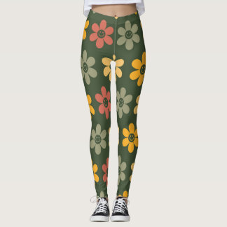 Leggings Modèle floral rétro sur un arrière - plan vert