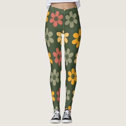 Leggings Modèle floral rétro sur un arrière - plan vert (Devant)