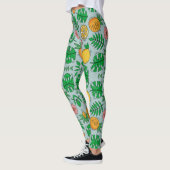 Leggings Modèle floral rose et vert jaune exotique (Gauche)