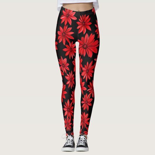 Leggings Modèle Floral rouge (Devant)