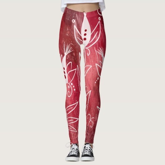 Leggings Modèle Floral rouge (Devant)
