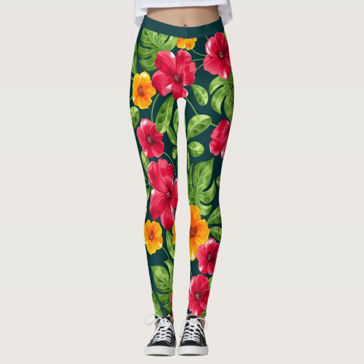 Leggings Modèle floral tropical vibre (Devant)