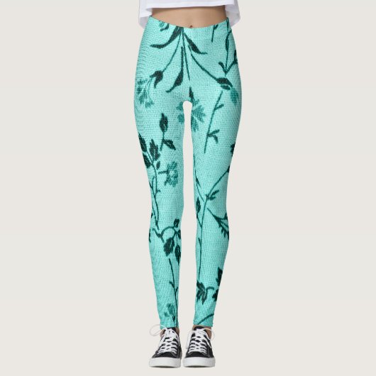 Leggings Modèle floral turquoise (Devant)