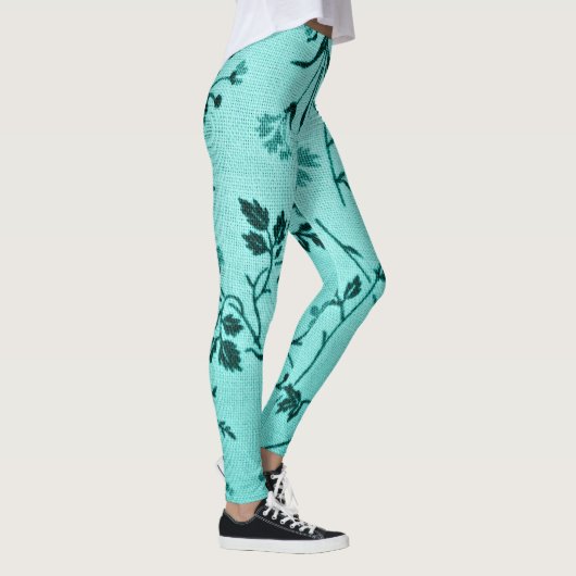 Leggings Modèle floral turquoise (Droite)