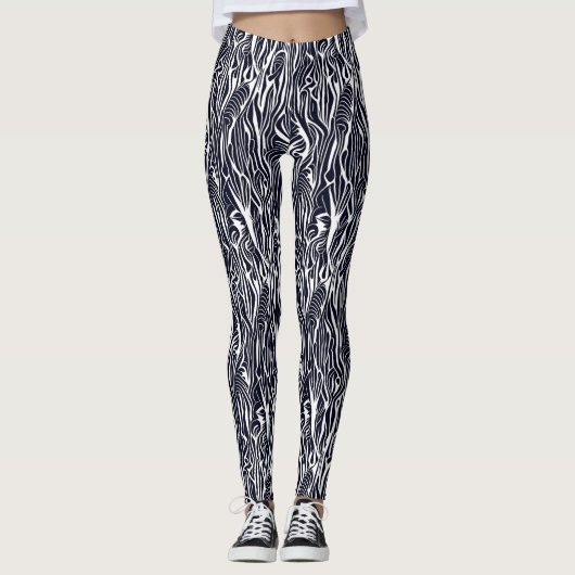 Leggings Modèle moderne Abstrait de zèbre noir et blanc (Devant)