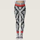 Leggings Modèle moderne noir et blanc damassé rouge (Devant)